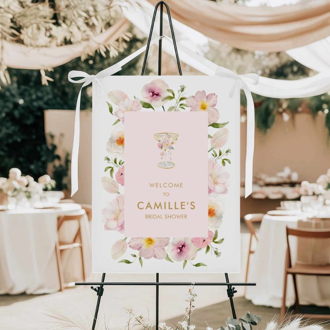 Pink Pearls and Prosecco Bridal Shower Welcome Foam Board (Pearls and Prosecco Pink Bridal Shower Welcome Sign)