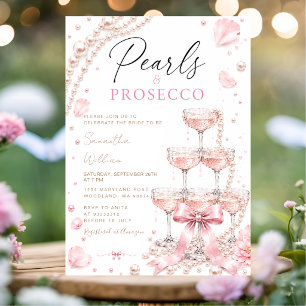 Pink Pearls and Prosecco Champagne Bridal Shower Invitation