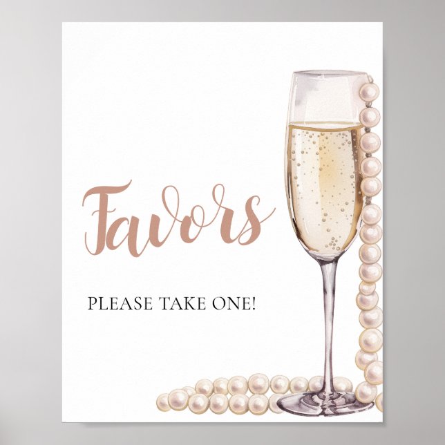Pink Pearls and Prosecco Champagne Favors Sign (Front)