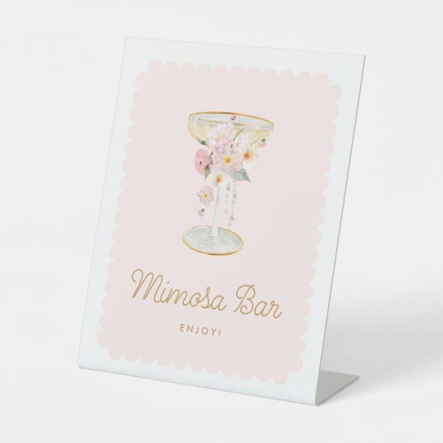 Pink Pearls and Prosecco Mimosa Bar Pedestal Sign (Front)