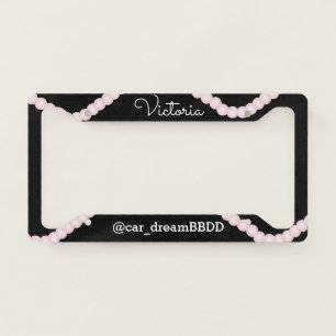 Pink Pearls Black Business Name License Plate Frame