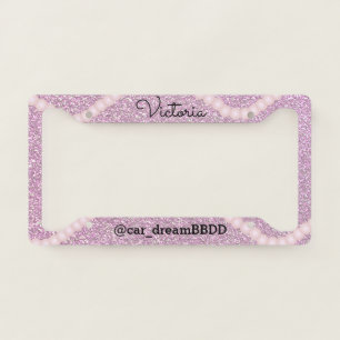 Pink Pearls Faux Glitter Business Name License Plate Frame