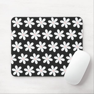 Pink Pearls in Daisies on Black     Mouse Pad