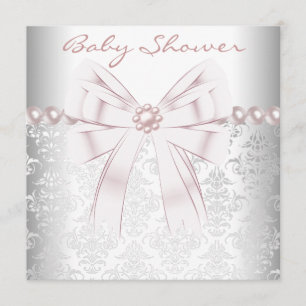 Pink Pearls Pink Damask Baby Girl Shower Invitation