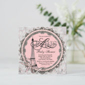Pink Pearls Pink Paris Baby Shower Invitation (Standing Front)