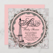 Pink Pearls Pink Paris Baby Shower Invitation (Front/Back)