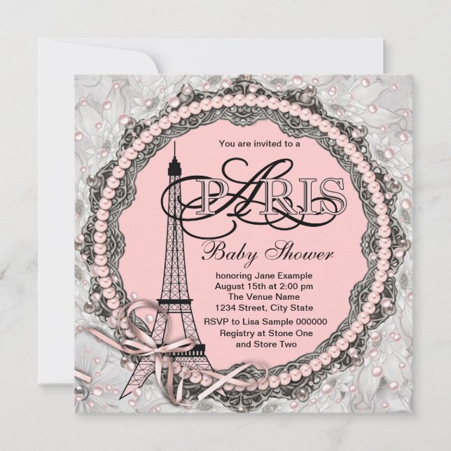 Pink Pearls Pink Paris Baby Shower Invitation (Front)