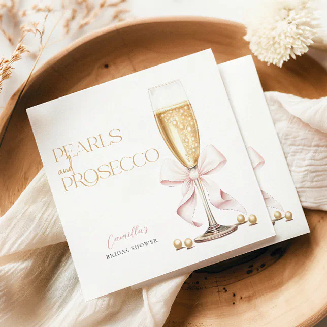 Pink Pearls & Prosecco Bow Bridal Shower Napkins | Zazzle