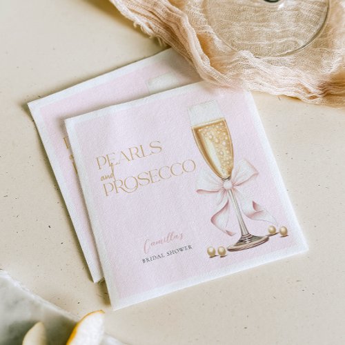 Pink Pearls  Prosecco Bow Bridal Shower Napkins