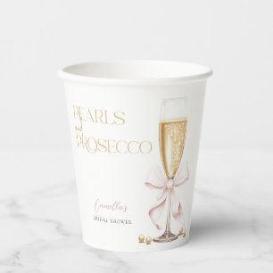 Pink Pearls & Prosecco Bow Bridal Shower Paper Cups