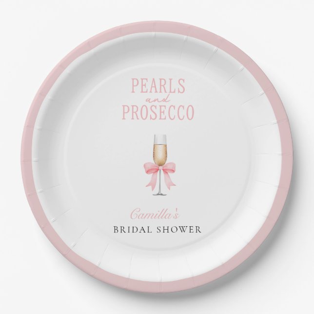 Pink Pearls & Prosecco Bridal Shower   Paper Plates (Front)