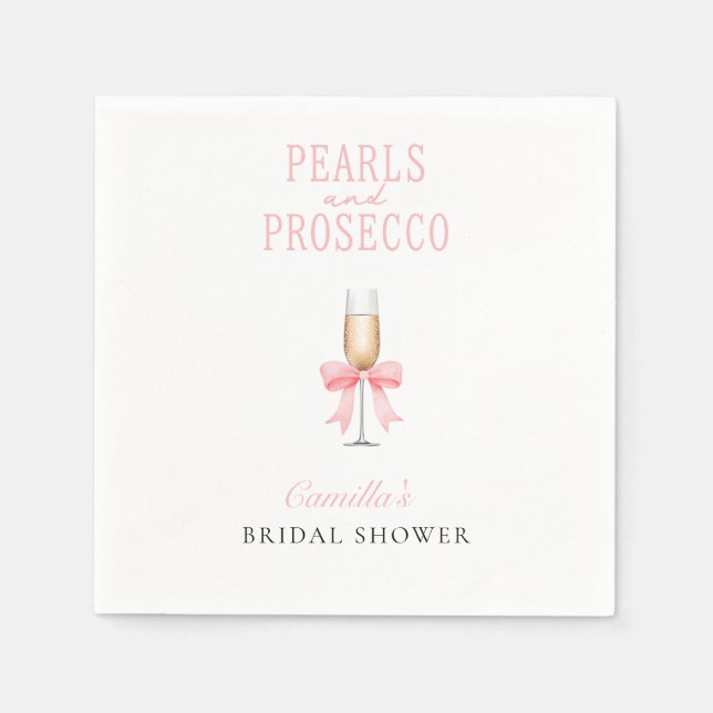 Pink Pearls & Prosecco Bridal Shower  Sign Napkins (Front)