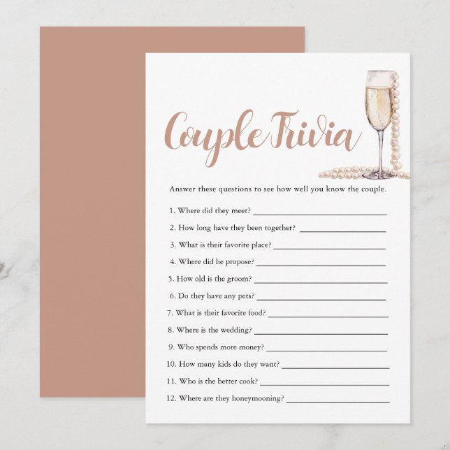 Pink Pearls & Prosecco Couple Trivia Bridal Game  Invitation (Front/Back)