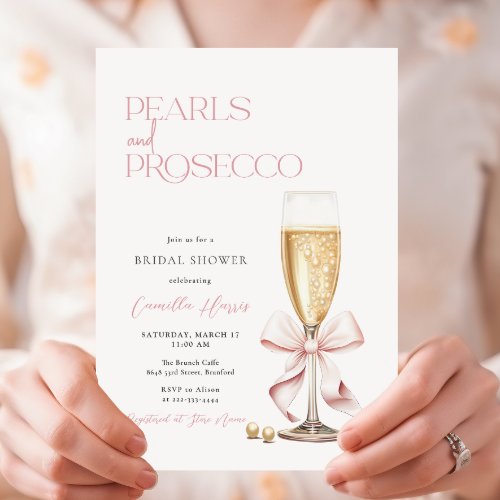 Pink Pearls  Prosecco Minimal Bridal Shower Invitation