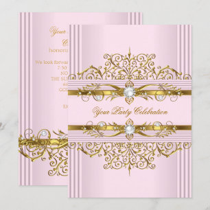 Pink Pearls White Gold Elegant Birthday Party Invitation
