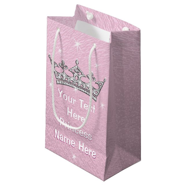 Pink Pearly Personalized Princess Gift Bags (Front Angled)