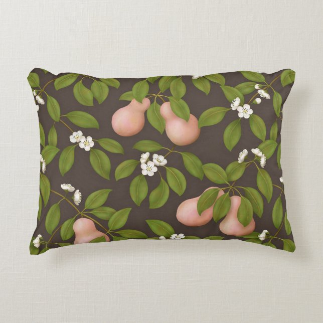 Pink Pears (dark brown) Accent Pillow (Front)