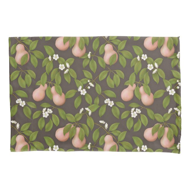 Pink Pears (dark brown) Pillow Case (Front-Left)