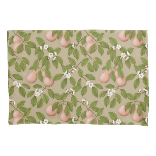 Pink Pears (light brown) Pillow Case (Front-Left)