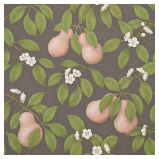 Pink Pears on Dark Brown (small scale) Fabric