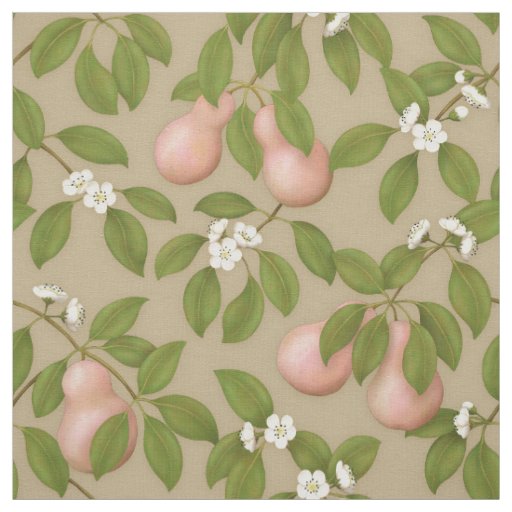 Pink Pears on Light Brown (small scale) Fabric