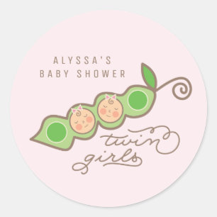 Pink Peas in a Pod Girl Twins Baby Shower Sticker