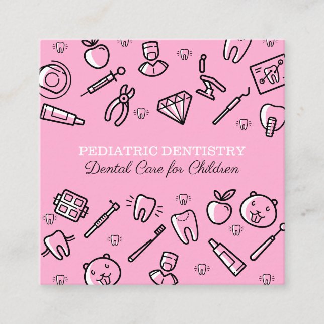 Pink Pediatric Dentistry Dental Care for Childs Square Business Card (Front)