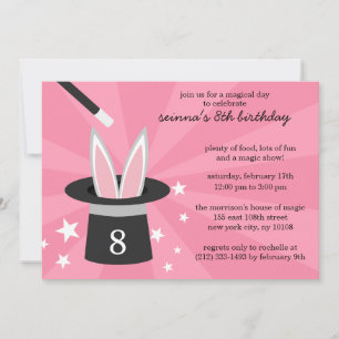 Pink Peek-a-Boo Rabbit Custom Magic Birthday Party Invitation