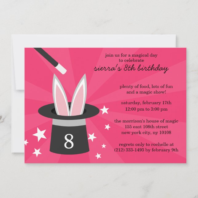 Pink Peek-a-Boo Rabbit Custom Magic Birthday Party Invitation (Front)