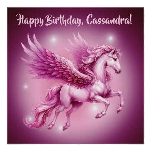 Pink Pegasus birthday party Glossy Poster