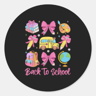 Pink Pencil Bow Coquette 2025 Back To School Teach Classic Round Sticker