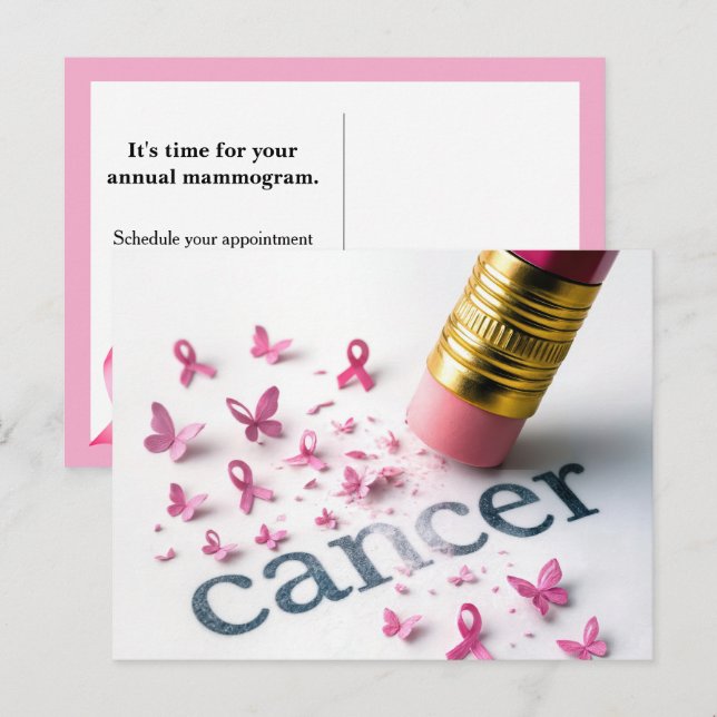 Pink Pencil Erasing Cancer Text  Holiday Postcard (Front/Back)
