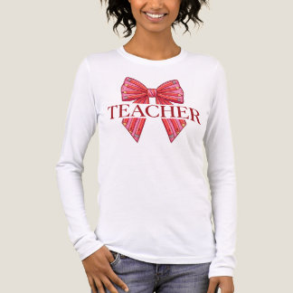 Pink Pencil Ribbon Bow Teacher Appreciation Tri-Blend Shirt