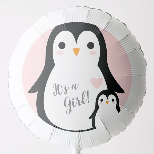 Pink Penguin Baby Shower Balloon (Front)