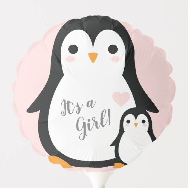 Pink Penguin Baby Shower Balloon (Front)