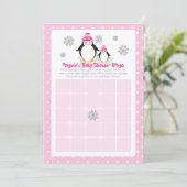 Pink Penguin Baby Shower Bingo Card (Standing Front)