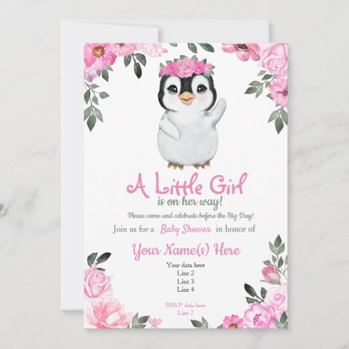 Pink Penguin Baby Shower invitation rustic Invitation