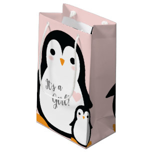 Pink Penguin Baby Shower Small Gift Bag