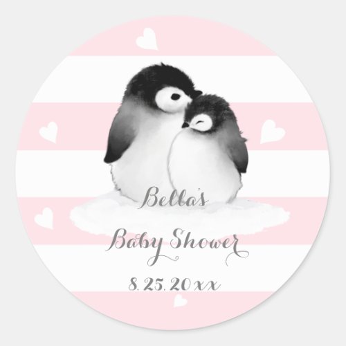 PInk Penguin Baby Shower Stickers