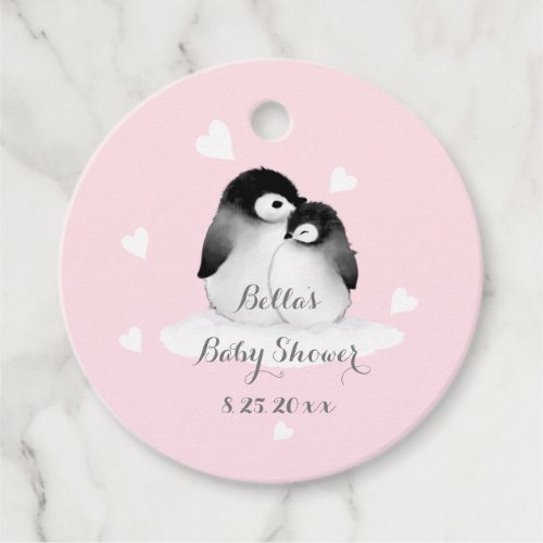 Pink Penguin Baby Shower Stickers Favor Tags