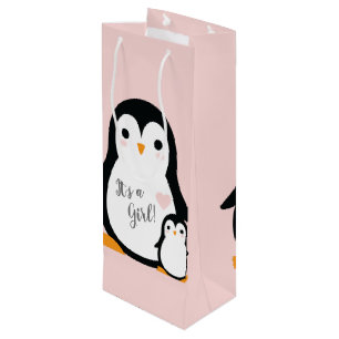 Pink Penguin Baby Shower Wine Gift Bag