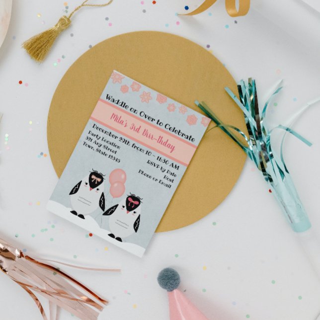 Pink Penguin Birthday Invitation (Creator Uploaded)