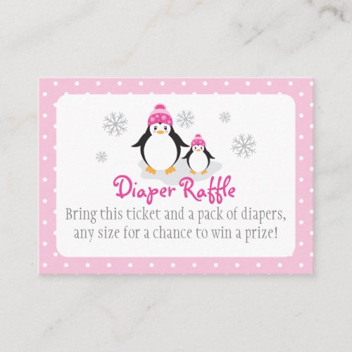 Pink Penguin Diaper Raffle Ticket Enclosure Card