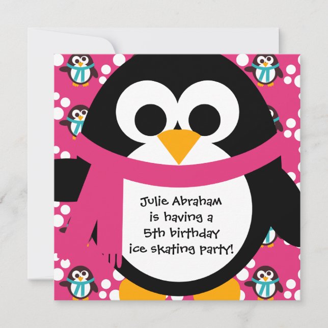 Pink Penguin Party Invitation (Front)