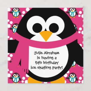 Pink Penguin Party Invitation