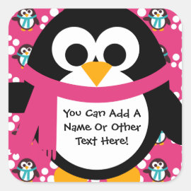 Pink Penguin Party Stickers