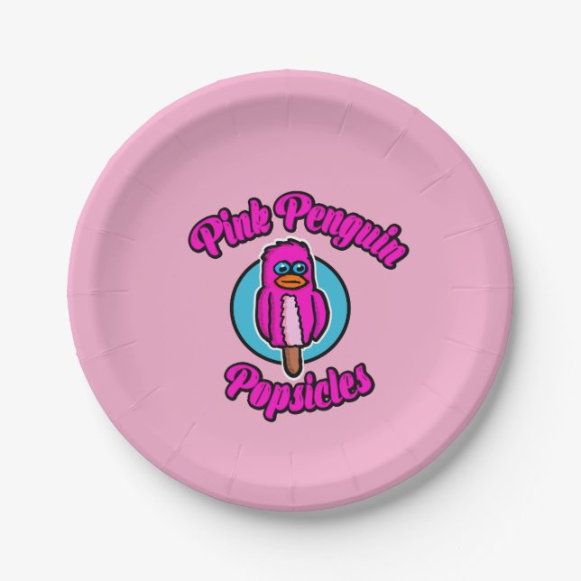 Pink Penguin Popsicle Paper Plates (Front)