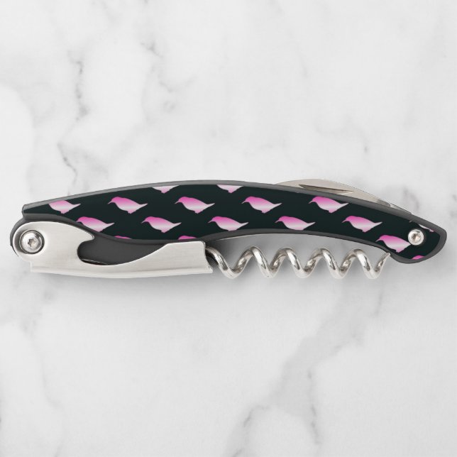 Pink penguin silhouette waiter's corkscrew (Front)