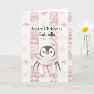 Pink Penguin Snowflakes Christmas Card