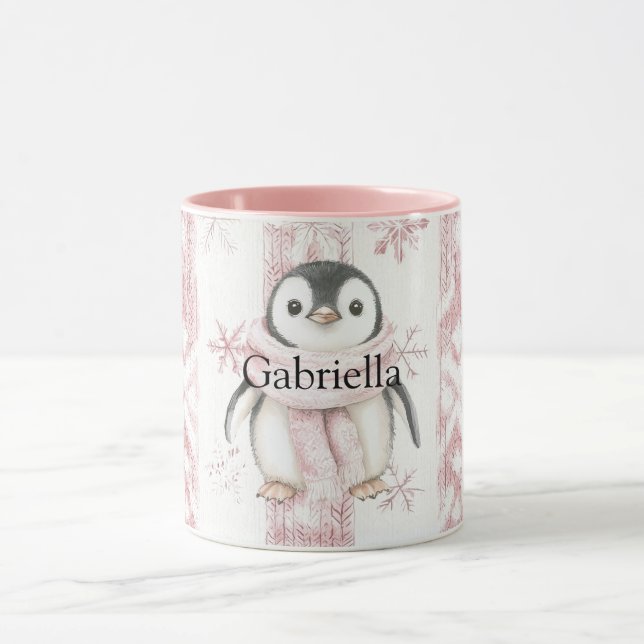 Pink Penguin Snowflakes Christmas Mug (Center)